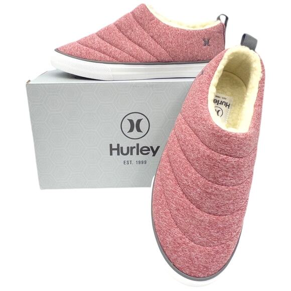 New Hurley Womens ARLO PUFF Clog Pink Slip On Loafers Casual Shoes Size 9 or 10 - Picture 1 of 7